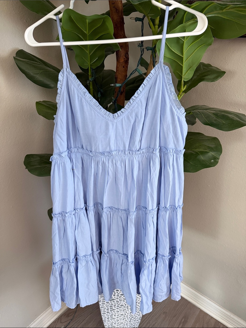 Light Blue Tiered Spaghetti Strap Summer Dress